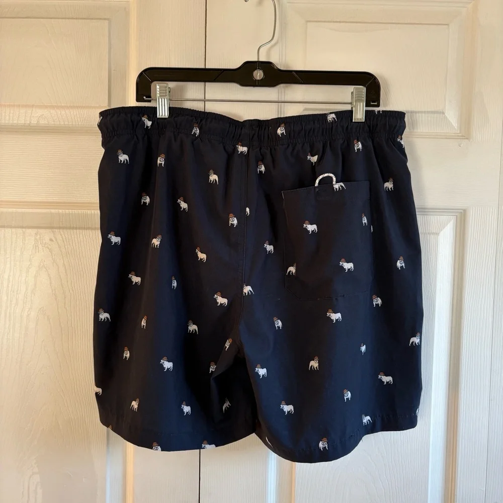 BEN SHERMAN Bulldog-Print Swim Shorts Stretch Drawstring Pocket Resort XL 7”‎